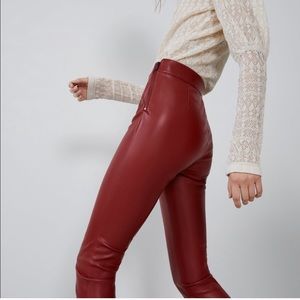 Zara Red Faux Leather Pants